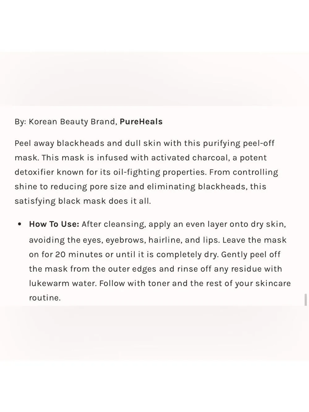 NIB PureHeals Pore Clear Black Charcoal Peel-off Mask